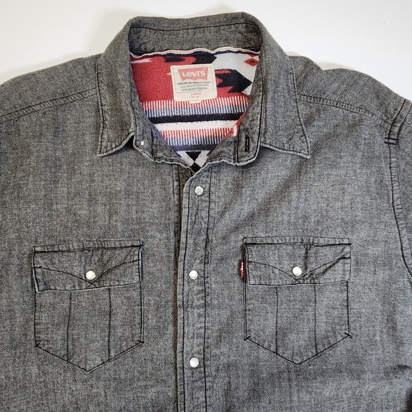 Levi's Fleece Lined Western Shirt Jacket Gray Aztec Shacket L - Picture 6 of 9